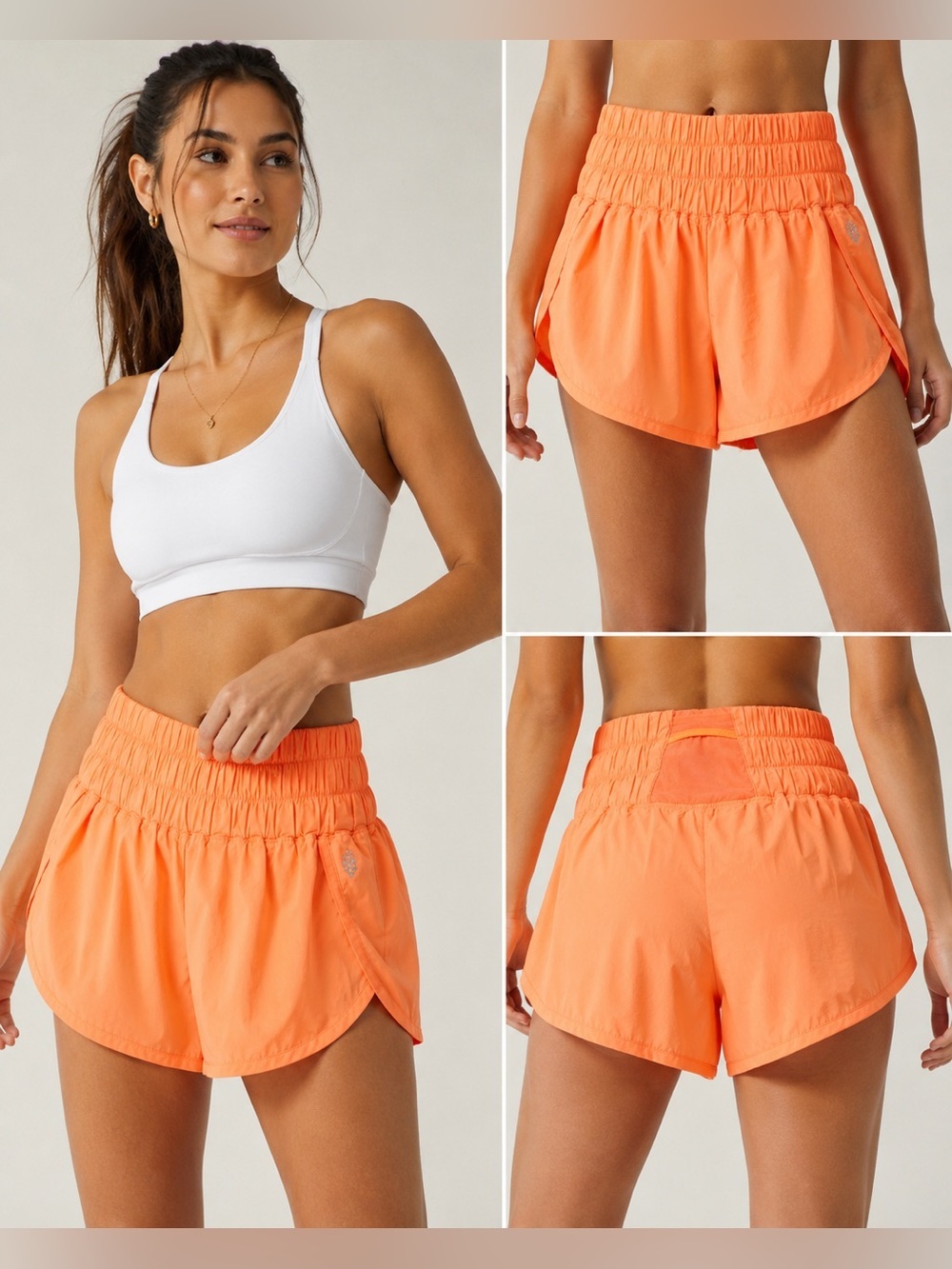 FP Movement Way Home Neon Peach Running Shorts Smocked Waist Size S/P